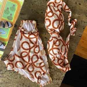 L space rope pattern bandeau hipster bikini